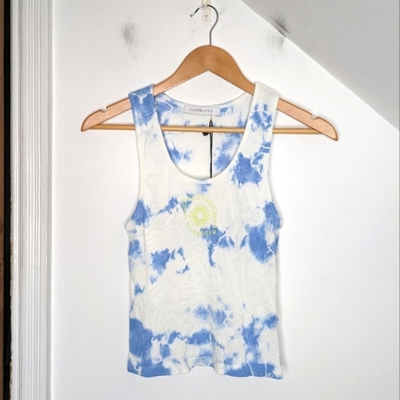 Daydreamer La Eye Tie Dye Ribbed Tank In Periwinkle Cloud NEW Size M - Picture 1 of 7